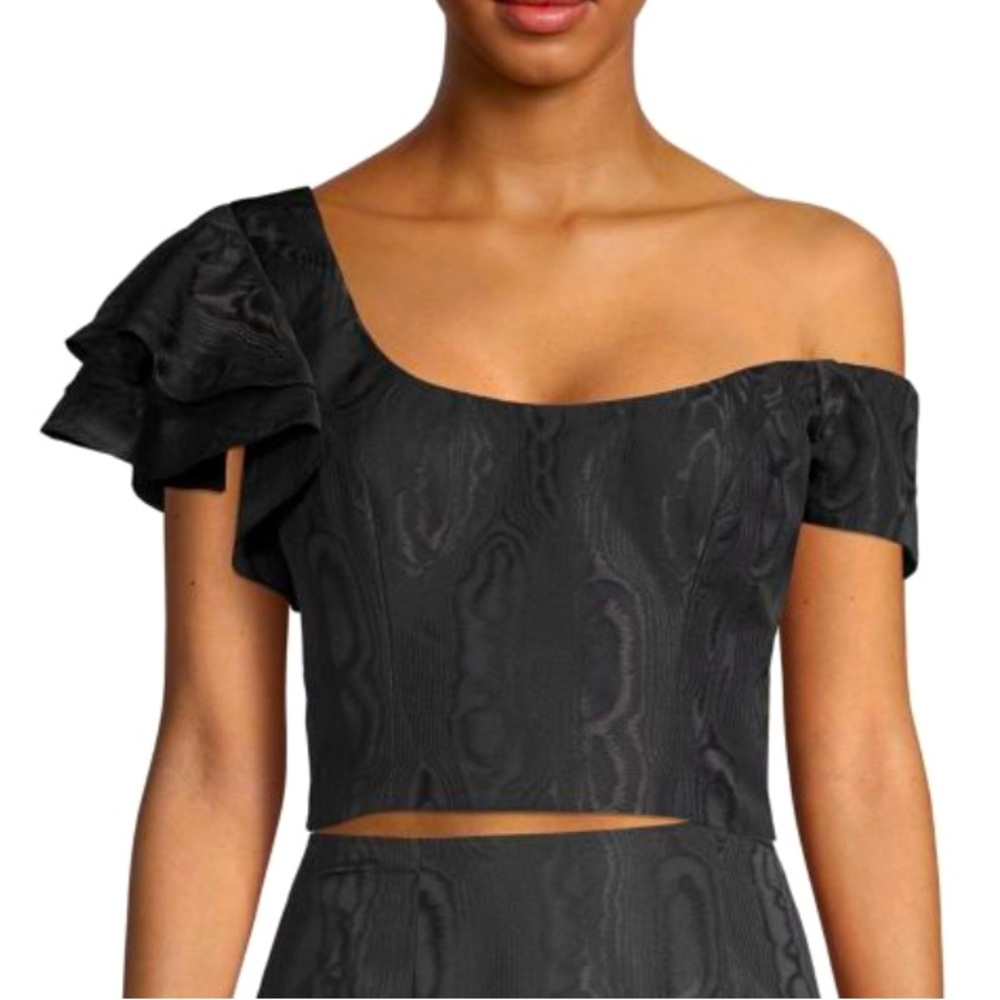 Flor et. al NWT Asymmetrical Ruffle One-Shoulder Moire Crop Top